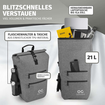 barcoco rucksack fahrrad gepäckträger grau farbe