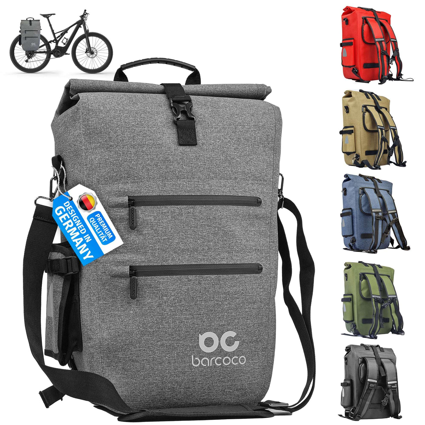 Barcoco Fahrradtasche für Gepäckträger, 100% wasserdicht - Grau