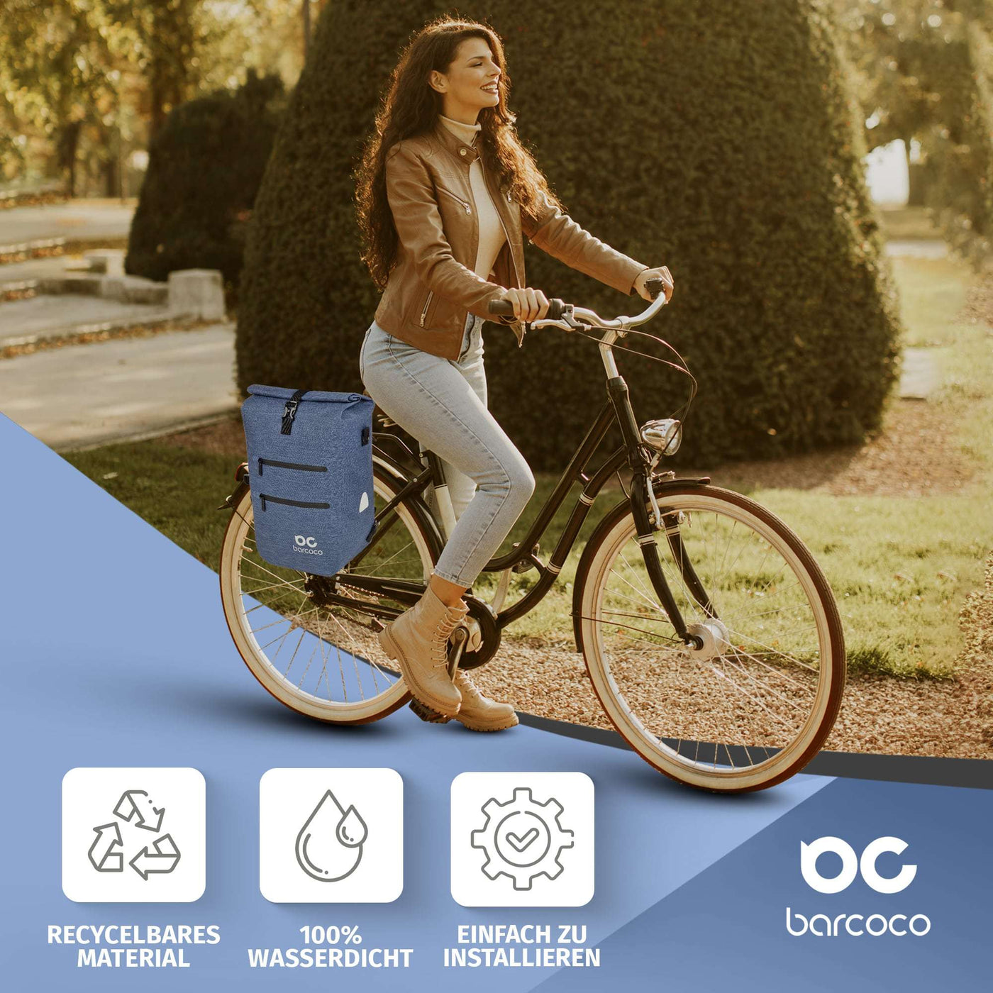 Barcoco fahrradtasche gepäckträger rucksac blau farbe