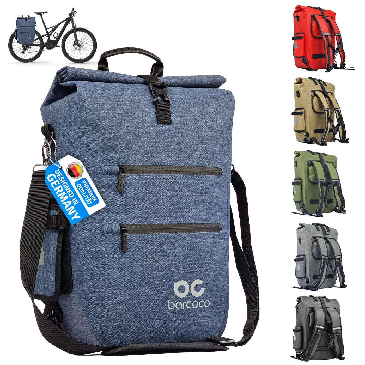 Barcoco Fahrradtasche für Gepäckträger, 100% wasserdicht - Jeans Blau