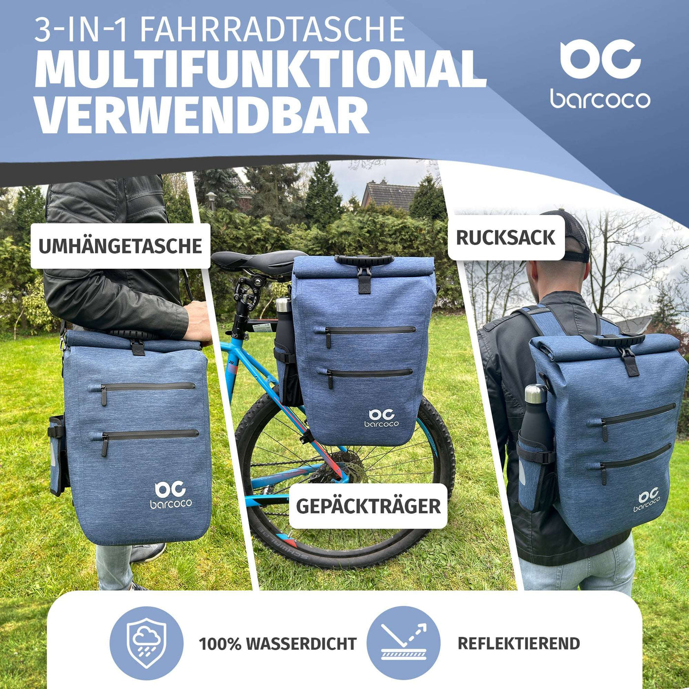 3in1 Fahrradtasche für Gepäckträger wasserdicht