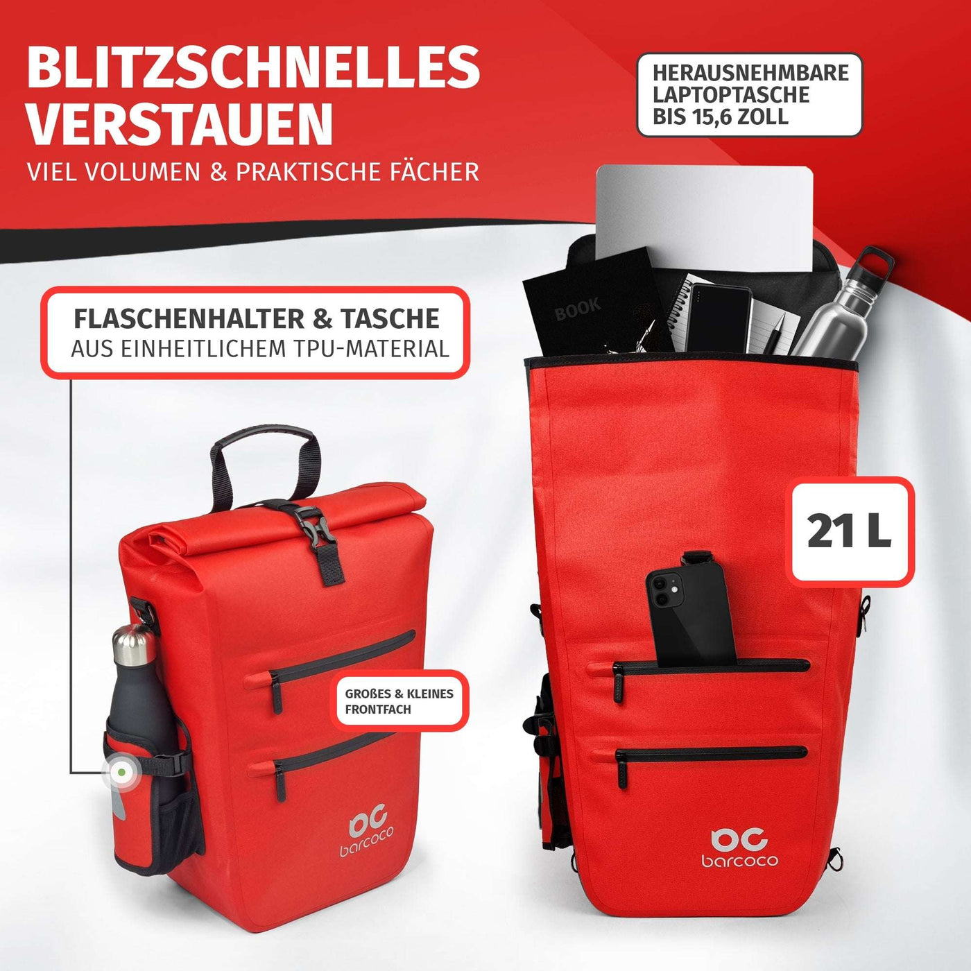 Barcoco fahrradtasche wasserdicht farbe rot
