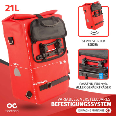 Barcoco rucksack fahrradtasche farbe rot