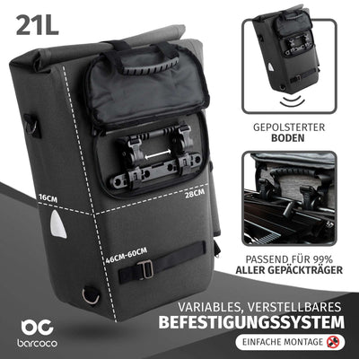 Barcoco Fahrradtasche für Gepäckträger, 100% wasserdicht - Schwarz