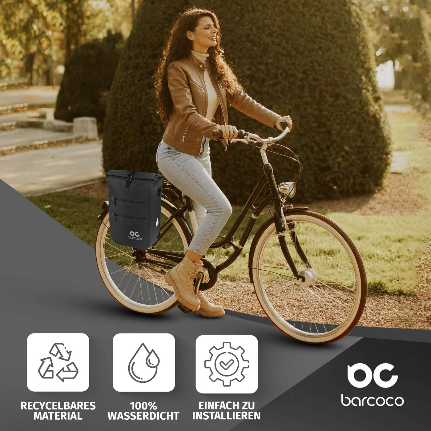 Barcoco Fahrradtasche für Gepäckträger, 100% wasserdicht - Schwarz
