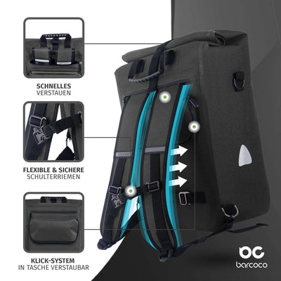 Barcoco Fahrradtasche für Gepäckträger, 100% wasserdicht - Schwarz