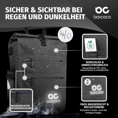 Barcoco Fahrradtasche für Gepäckträger, 100% wasserdicht - Schwarz