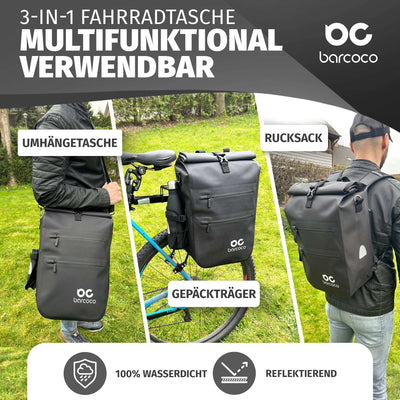Barcoco Fahrradtasche für Gepäckträger, 100% wasserdicht - Schwarz