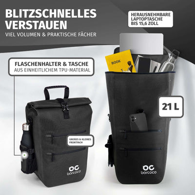 Barcoco Fahrradtasche für Gepäckträger, 100% wasserdicht - Schwarz