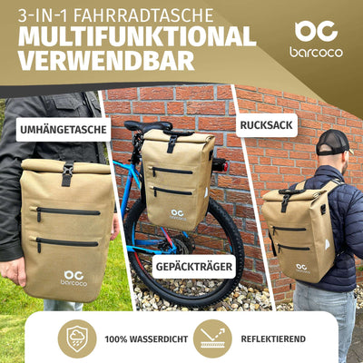 3 in 1 fahrradtasche rucksack wasserdicht beige