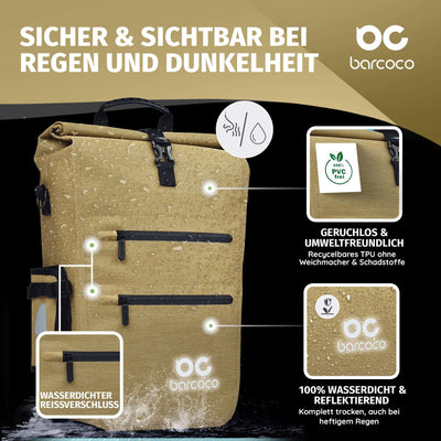 Barcoco Fahrradtasche für Gepäckträger, 100% wasserdicht - Beige