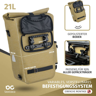 Barcoco Fahrradtasche für Gepäckträger, 100% wasserdicht - Beige