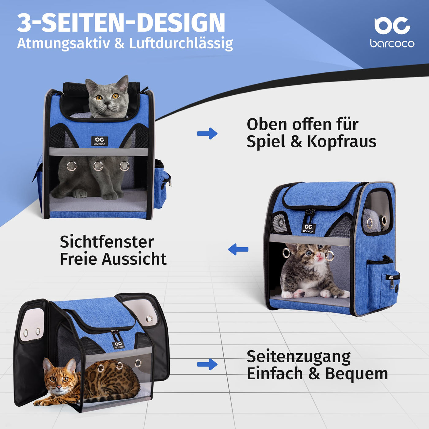 Barcoco Haustier-Rucksack Katzenrucksack Hunderucksack in Blau