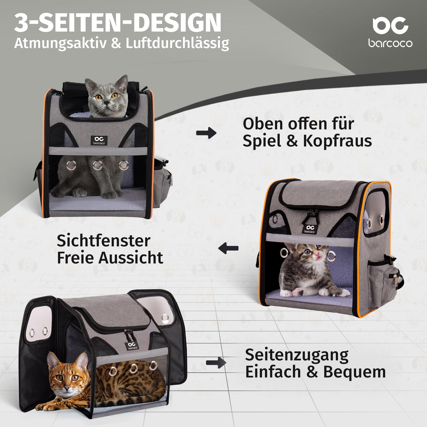 Barcoco Haustier-Rucksack Katzenrucksack Hunderucksack in grau