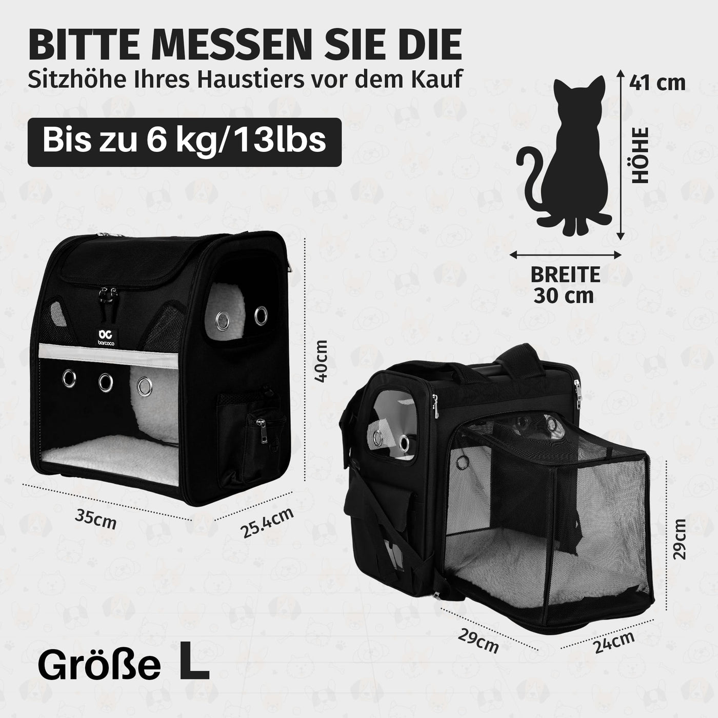Barcoco Haustier-Rucksack Katzenrucksack Hunderucksack in Schwarz