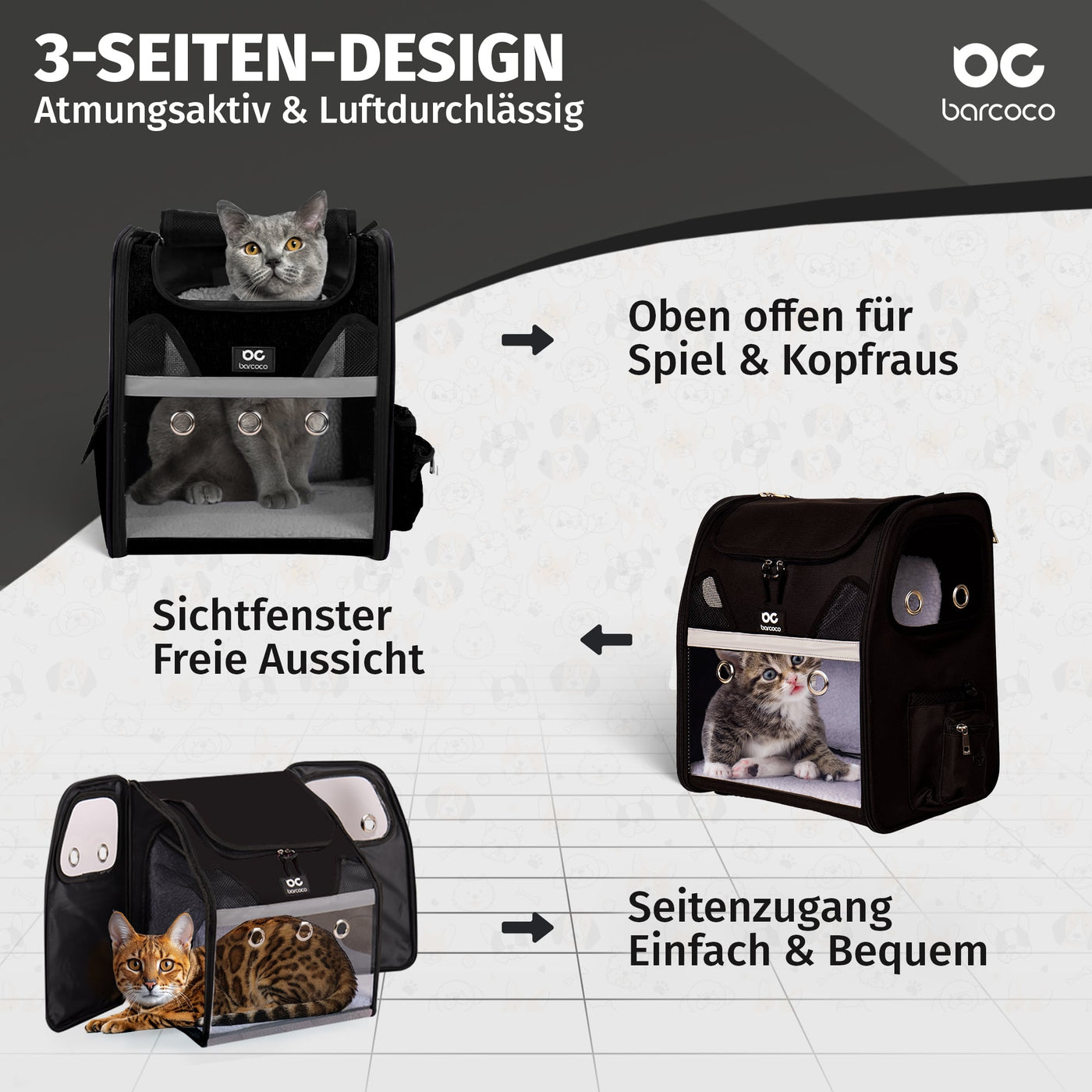 Barcoco Haustier-Rucksack Katzenrucksack Hunderucksack in Schwarz
